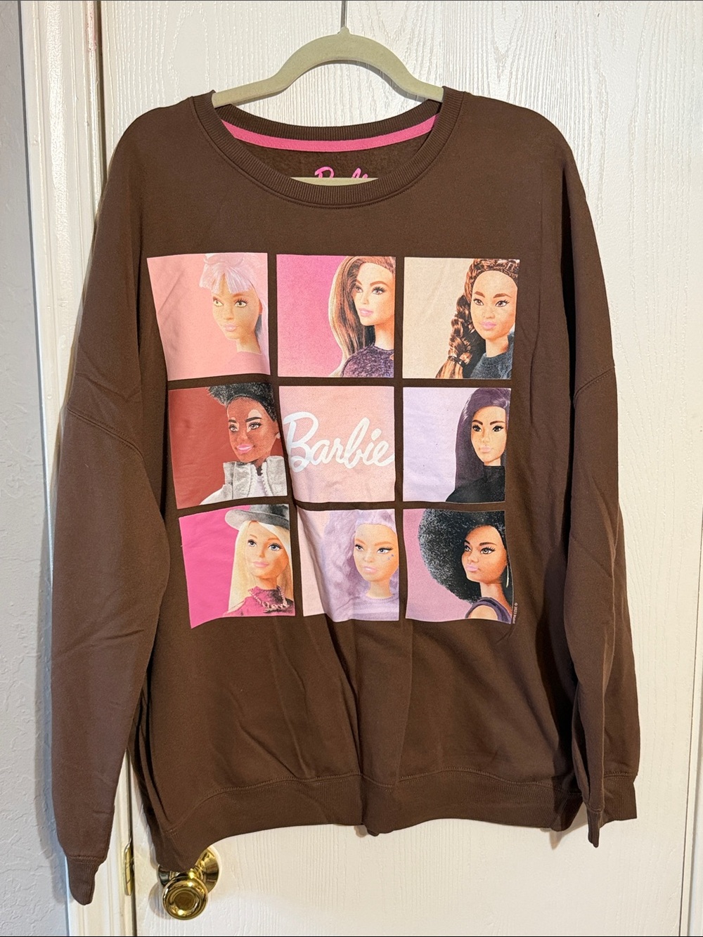 Barbie Brown Sweatshirt with Pink & Pastel Grid Graphic